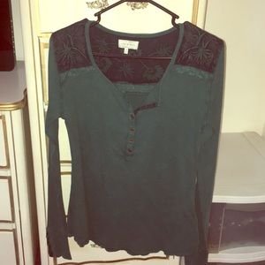 Lucky Brand Henley Embroidered Shirt